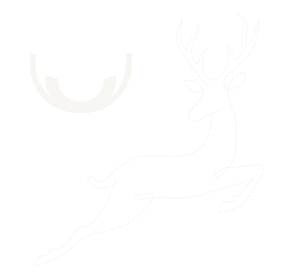 Ein stilisierter, springender Hirsch mit einem minimalistischen Design und einem wei&szlig;en Geweih.